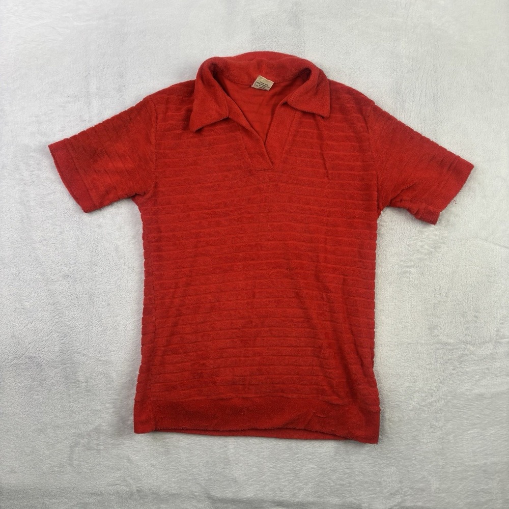 VTG 70s Jason Maxwell Velour Red Short Sleeve Collared Polo Shirt Men's Small